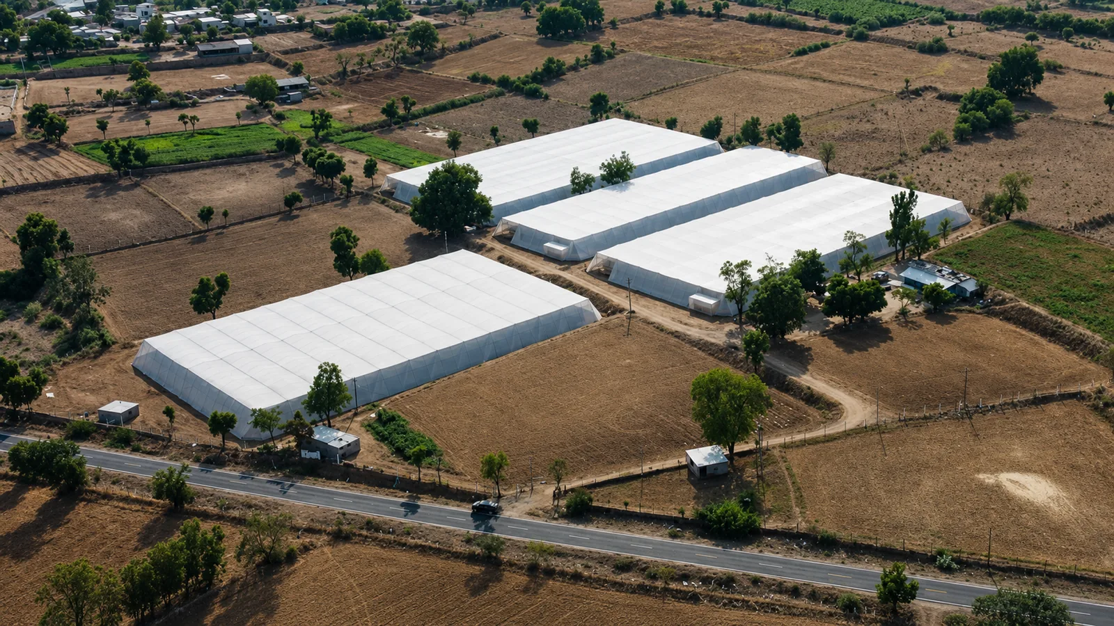 Wire-rope net house, aerial view